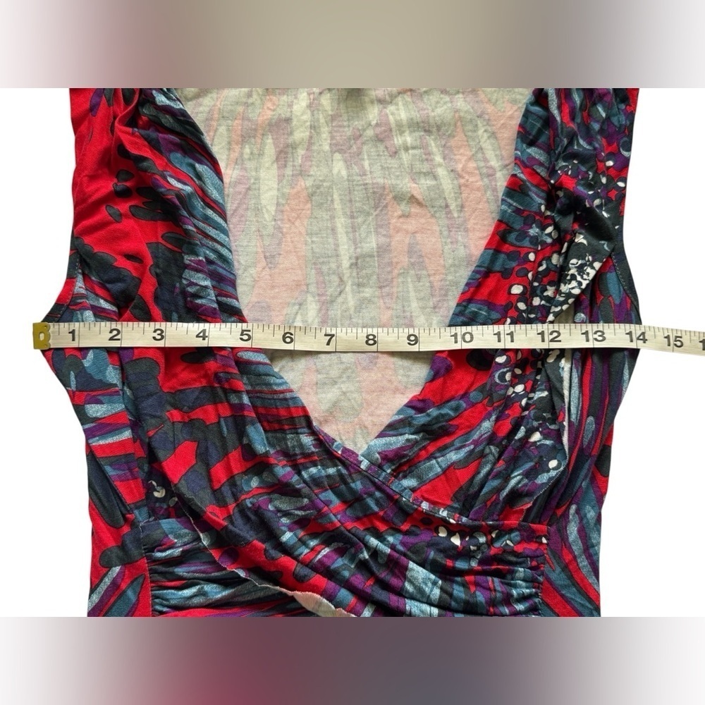 Weston Wear Red Blue Splash Color Sleeveless V Neck Y2K 2000's Blouse Size Small - Picture 9 of 13